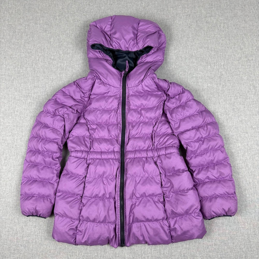 Uniqlo Kids Purple Hooded Puffer Jacket Size 130 Winter Coat Quilted Full Zip